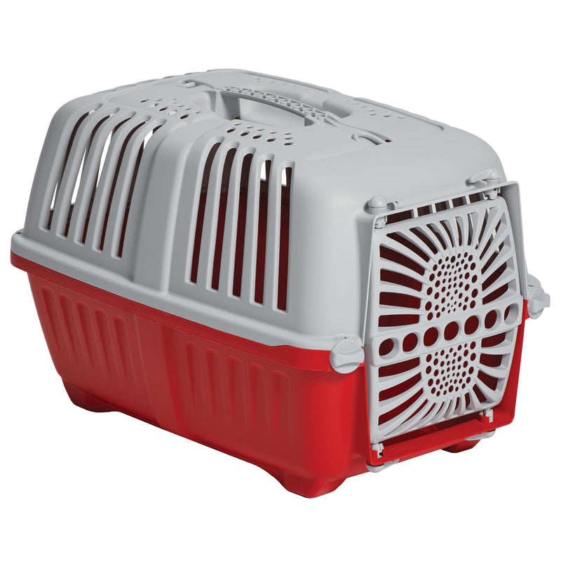 MidWest Homes for Pets Spree Travel Carrier - Hard-Sided Dog & Cat Carrier, Small Pet Travel Crate with Handle, Ventilated Design, Durable Plastic Door, Easy Assembly, 19-Inch, Red