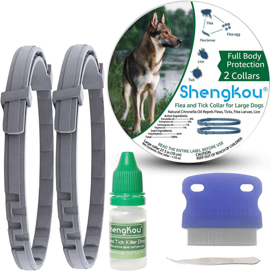 Flea and Tick Collar for Large Dog, Prevention and Control of Pests on Dogs, Safe Natural Ingredients Protection, Waterp