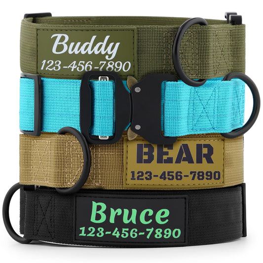 Personalized Tactical Dog Collar with Name and Phone Number, Heavy Duty Nylon Military Dog Collar with Strong Metal Buckle for Medium and Large Dogs