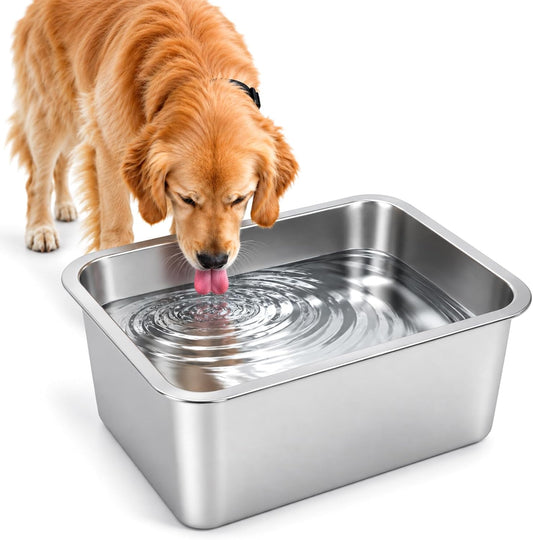 Lonepetu 3 Gallons Large Dog Water Bowl, Stainless Steel Metal Dog Bowls, Large Capacity Pet Food Bowl Water Dish for Indoor and Outdoor Universal for Medium to Giant Dogs