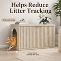 Homhedy Cat Litter Box Enclosure, Modern Fluted Accent Cat Washroom Furniture, Pet House, Fit Most of Litter Box,Cream Gray