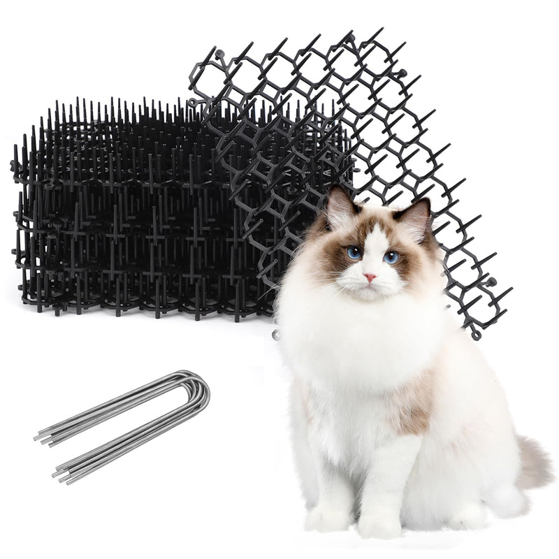 TSLBW 6.2 * 8 Inch 12 Pcs Cat Scat Mat with SpikesCat Repellent Mat with Spikes Pet Deterrent Net Anti Cat Mat Gardening Plastic Cat Scat Mat with 8 U-Shaped Pegs Wild Animal Garden Plants