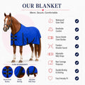 Horse Blanket 600D Ripstop Winter Turnout Blanket, 250 GSM Polyfill, 100% Waterproof & Breathable, Cold Weather Horse Bl