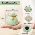 SOITIS Pet Memorial Urn for Cat or Dog Ashes - 3.54"x3.15" Elegant Ceramic Keepsake Holder with Pet-Shaped Lid & Gold Trim, Small Cyan Urn for Pet Ashes Portable Size Urns