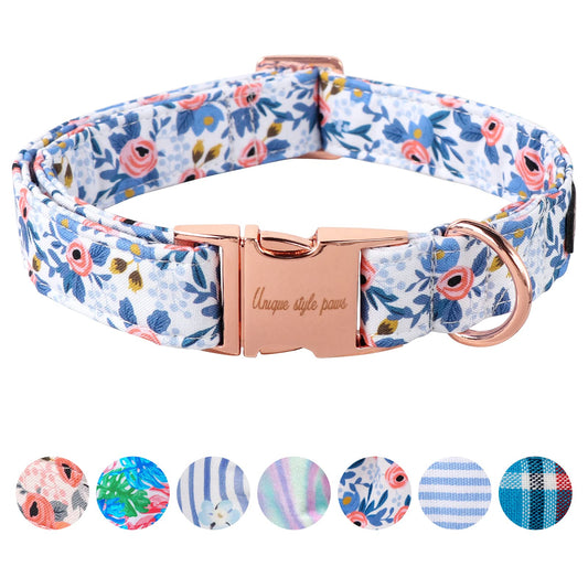 Unique Style Paws Dog Collar With Metal Buckle - Red Rose Flower Gift for Small, Medium, Large Boys Girls Dogs - Durable and Cute