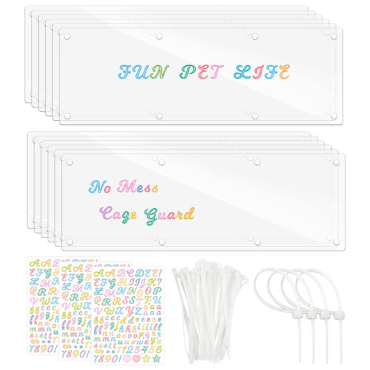 Tierecare 12 Pcs Cage Guard 13.8"x4.7" with Zip Ties & Personalized Letter Stickers, Scatter Guard Clear Cage Liner Flexible Side Lining for Rabbit Guinea Pig C&C Metal Wire Playpen