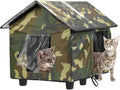 Elevated Insulated Outdoor Cat House Weatherproof - 20"x19"x17" Waterproof PVC Top & Aluminum Film Liner Camouflage Fera