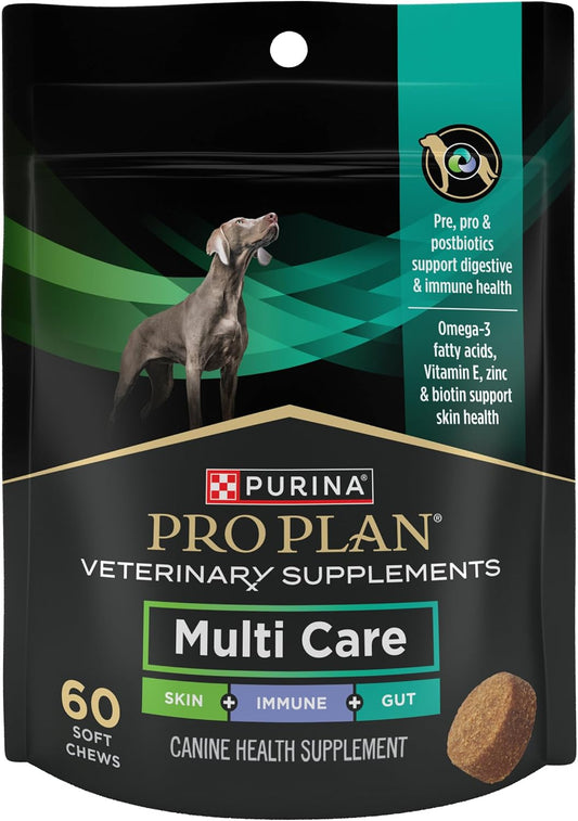 Purina Pro Plan Veterinary Supplements Multi Care Canine Chews for Dogs, with Omega 3, Supports Skin, Immune and Gut Health - 60ct