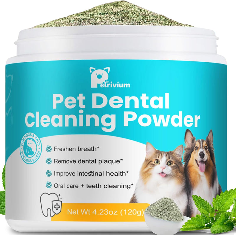 Dental Powder for Dogs, Dog Teeth Cleaning Powder, Teeth Cleaning and Breath Fresher & Plaque and Tartar Remover with En