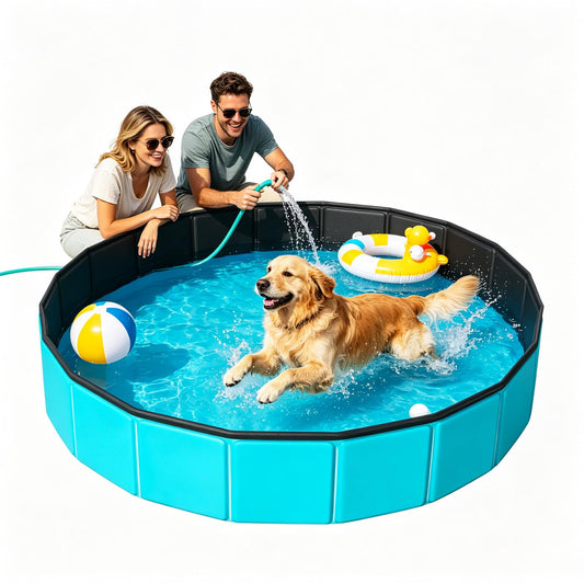 HAIKE Collapsibl Dog Pool, Portable Dog Bathtub for Small Medium Large Dogs Cats Kids, Swimming Pools Indoor Outdoor Backyard Use with Heavy-Duty Oxford Cloth, Quick Drain Outlet, Blue 47.2x11.8 Inch