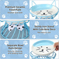 4 Pcs Elevated Pet Food Bowls, Ceramic Cat Plate with Stand Raised Cat Bowl for Indoor Pet, Food and Water Dishes Puppies, with Non-Slip Mat, Whisker Friendly, Dishwasher Safe