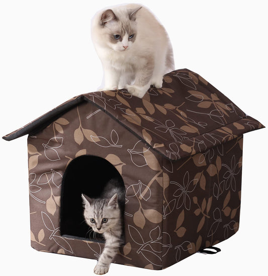 Outdoor Cat House Cat House for Outdoor and Indoor Use - Waterproof Shelter for Cats, Dogs, and Feral Animals (Brown, Large)