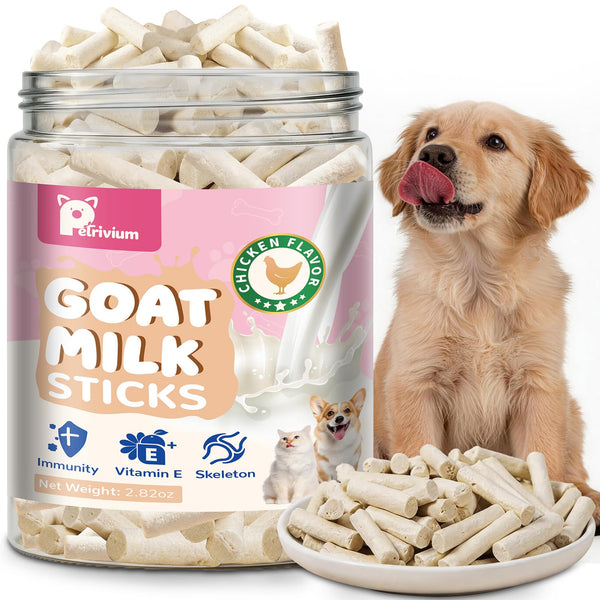 Freeze Dried Goat Milk & Chicken Dog Treats, 70% Goat Milk Yogurt Sticks for Dogs & Cats, High Protein Grain-Free Snack & Food Topper for Sensitive Stomachs, Immune Support with Vitamin E 2.8oz
