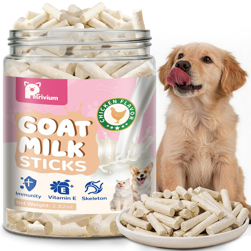 Freeze Dried Goat Milk & Chicken Dog Treats, 70% Goat Milk Yogurt Sticks for Dogs & Cats, High Protein Grain-Free Snack & Food Topper for Sensitive Stomachs, Immune Support with Vitamin E 2.8oz
