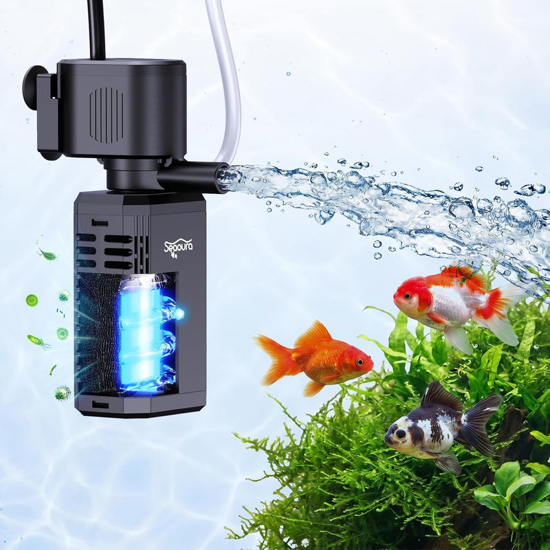 SEAOURA UV Aquarium Filter with Timer For20-40Gal Fish Tank Quiet Operation