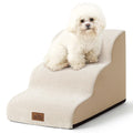 COZY KISS Dog Stairs for Small Dogs 15.7" H, Curved Dog Step for Puppy, Older Cat, Medium Pet Ramp for Sofa, Couch or Chair, Ladder with High Density Foam, 3 Step, 15.7x22.4x15.7 inch, Beige