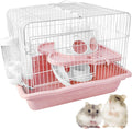 PINVNBY Dwarf Hamster Cage, Small Animal Cages, 2-Tier Travel Portable Mouse Cage Hamster Carrier with Castle House Runn