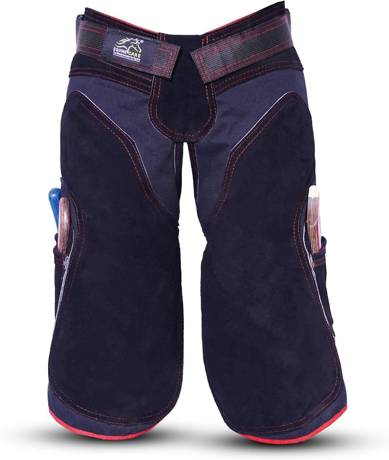 Equine Care Black Leather Farrier Apron Chaps, Canvas, Back Support, 25in