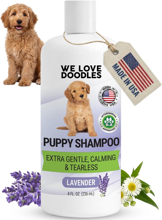 Puppy Shampoo & Conditioner | Made in USA | Tear Free | Best Shampoo for Puppies | Sensitive & Itchy Skin Wash | Oatmeal Bathing | Tearless, Lavender, 8oz [We Love Doodles]