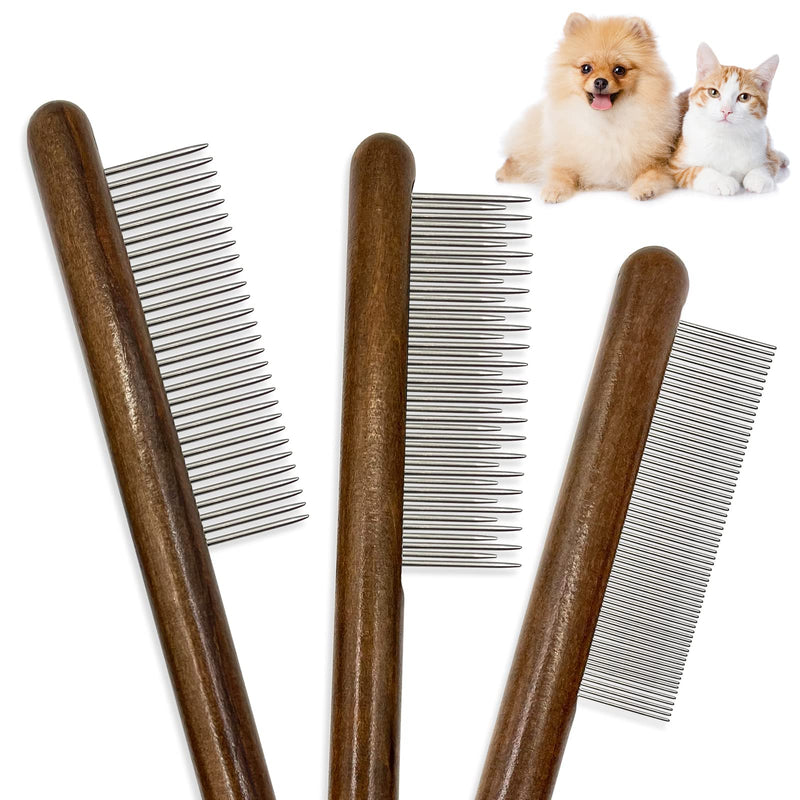 ZKKZOMA 3 Pack Solid Wood Cat Combs, Stainless Steel Teeth for Cat Dog Rabbit Massage, Flea Lice Comb Removes Mats, Tangles and Loose Fur, Grooming Comb for Small Medium Pets