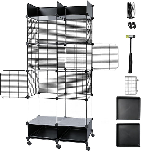 63Inch Flight Bird Cage with Wheels and 8 Inch Top Storage Area, with Slide-Out Tray and Metal Bird Perch for Birds
