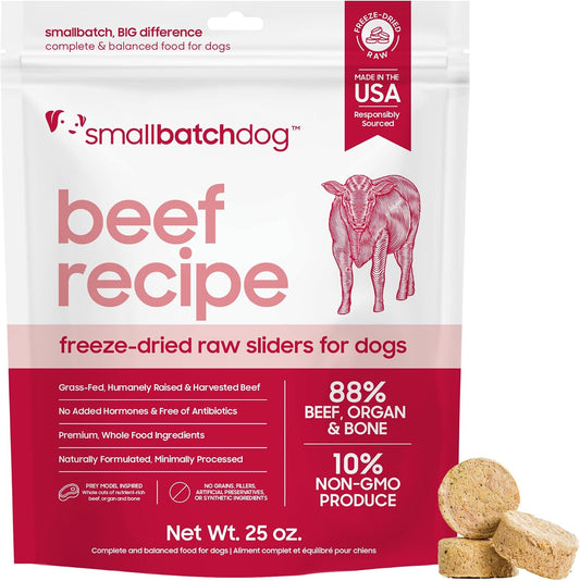 Smallbatch Pets Freeze Dried Raw Dog Food, Beef Recipe, 25 oz, Organic High Protein Dog Food, Grain Free, Made in the USA, Humanely Raised Grass-Fed Beef, Single Protein, Picky Eaters, Hydrate & Serve