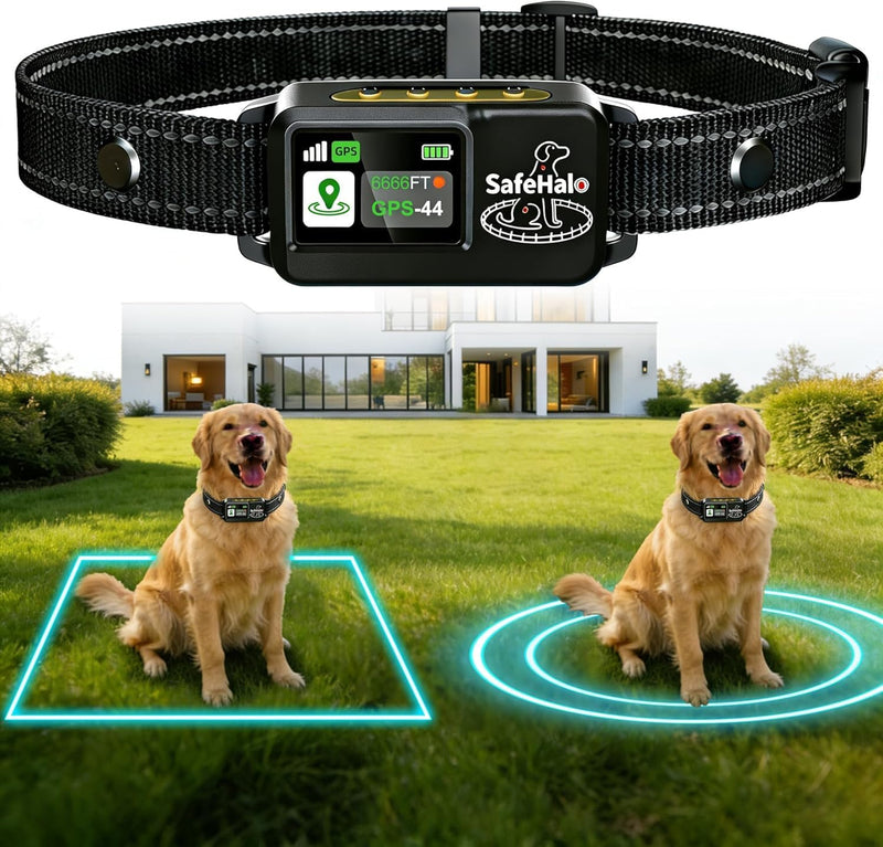 Wireless Dog Fence, GPS Dog Collar Fence System No Subscription, Electric Fence for Dogs with Custom-Shaped Boundary & 6