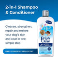 PetAg Fresh ’n Clean 2-N-1 Conditioning Shampoo, Baby Powder Scent - 18 oz - Moisturizes with Vitamin E & Aloe Vera - Strengthens & Repairs Coats - Soap Free