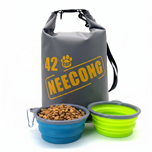 NEECONG Dog Food Travel Bag With Collapsible Travel Bowls, 42 Cup Dog Food Storage System for Camping, Everyday-10L Food Dry Bag
