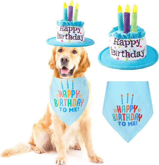 Large Dog Birthday Cake Hat & Bandana Set, Adjustable Dog Happy Birthday Party Hats for Large Dogs Boy, Dog Birthday Par