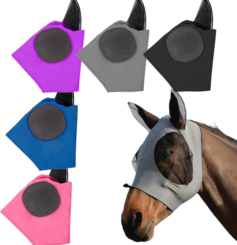 5 Pcs Elastic Fly Masks for Horses with Ears, Comfortable Cashel Mesh Fly Mask Elasticity Breathability UV Protection Ho