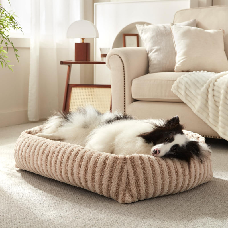 MIXJOY Dog Bed Medium Size Dog, Washable Medium Dogs Bed with Removable Cover, Soft Rectangle Doggy Ded Fluffy Plush Faux Fur Pet Bed with Anti-Slip Bottom, 30
