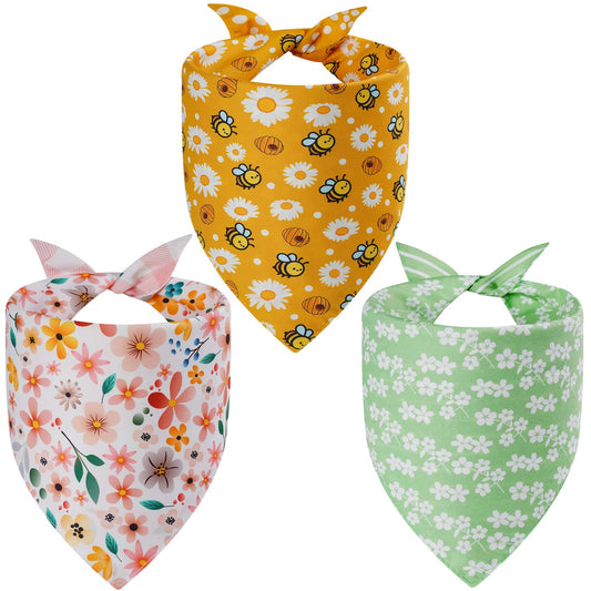 Agroon Spring Dog Bandanas XLarge 3PCS, 6 Pattern Summer Floral Scarf for Boy and Girl, Triangle Reversible Bibs Breed for Puppy Pets