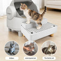 Adjustable 2 Steps Litter Box Ramp, Cat Litter Catcher Mat with Wooden Feet, Filter Function, Litter Box Step for Small & Elderly Cats, Fits Automatic Litter Boxes (Light Grey)