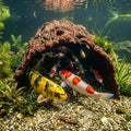 Driftwood Koi Sanctuary, Outdoor Pond Fish Refuge with Weighted Base, Natural Looking Hiding Shelter to Protect Goldfish