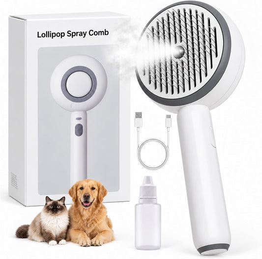4-in-1 Cat Steam Brush for Shedding & Grooming, Rechargeable Self-Cleaning Steam Cat Brush with Mist Spray, Gentle Deshedding & Massage Comb for Indoor Cats, Long & Short Hair Cats