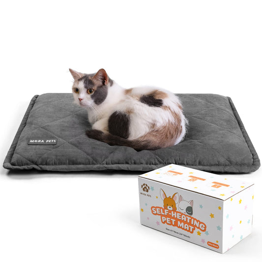 Mora Pets Self Heating Cat Bed Self Warming Cat Pad Thick Thermal Pet Bed Mat 24 x 18 Inches with Removable Cover Machine Washable Ultra Warm Mat for Outdoor Indoor Cats and Small Dogs