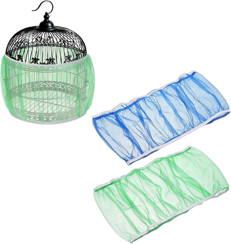 Bird Cage Seed Catcher, Bird Cage Net Cover Seeds Guard, Universal Birdcage Accessories, Blue/Green, Circumference 31.5