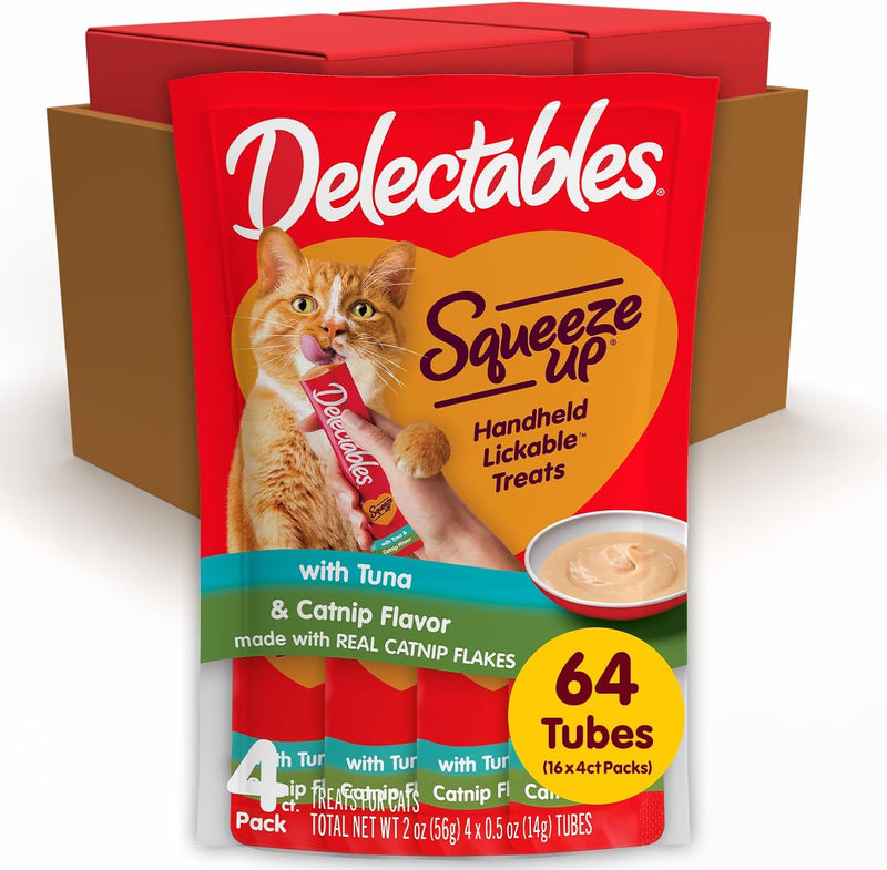 Delectables Squeeze Up Tuna with Catnip Creamy Squeezable Puree, Lickable Wet Cat Treats, Grain Free, No Added Fillers, 