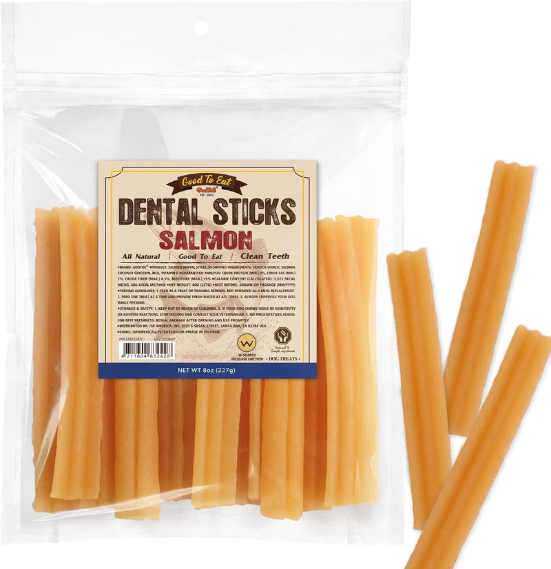 Gootoe Dental Sticks for Dogs, Omega-3, Salmon Flavor, W-Shaped, 8oz