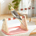 Wood Bird Perches Stand，2-in-1 Parrot Perch Stand，Portable Bird Stand，9.1''L*5.3''W*5.7''H Bird Training Perch with Removable Plastic Tray for Small and Medium-Sized Birds Play Stand(Cheese-Pink)