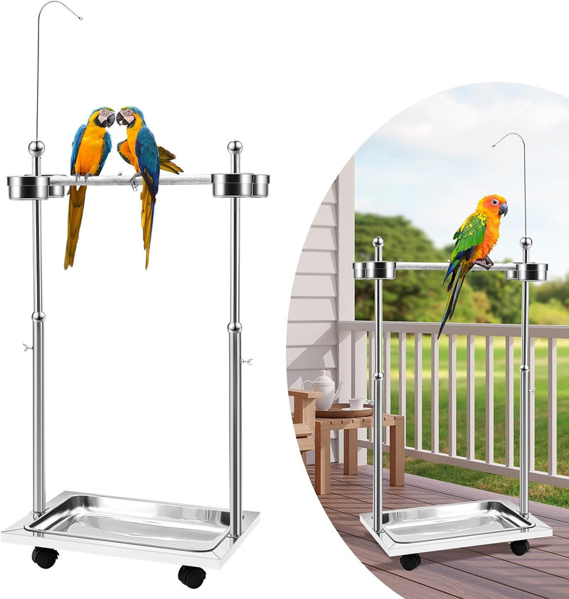 Tandefio Parrot Stand Bird Play Stand 21.65 x 15.35 x 27.95 Inches Large Metal Stainless Steel Bird Playstand Adjustable