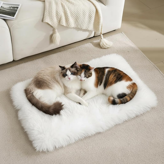 Dog Cat Bed Mat 19.6x31.4 inch, Washable Soft Plush Faux Fur Fluffy Puppy Pad Blanket for Indoor Pet Sleep Cushion White