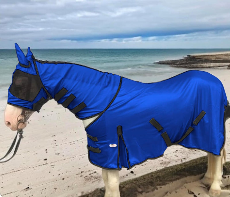 Majestic Ally Horse Fly Sheet with Neck Cover and Head Mask, Breathable UV and Bite Equine Protection, Adjustable Body S
