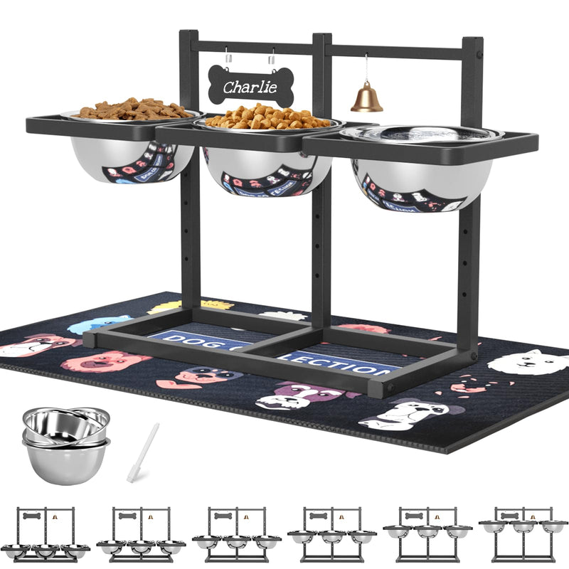 SHAINFUN Elevated Dog Bowls Stand for Medium/Large Dogs with Mat, 6 Height Adjustable Raised Dog Bowl, Three 58oz Food Water Bowls