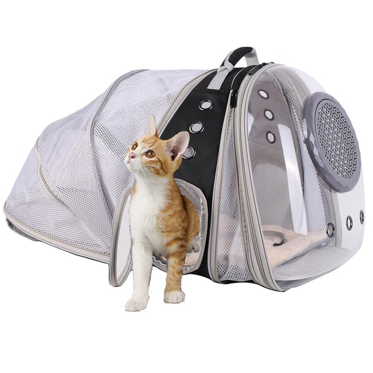 Dual Expandable Cat Backpack with Bubble Dome, Large Cat Carrier Space Capsule Clear Window, Fits up to 20 Pounds Fat Cat, Small Puppy and Bunny, Pet Travel Vet Bag
