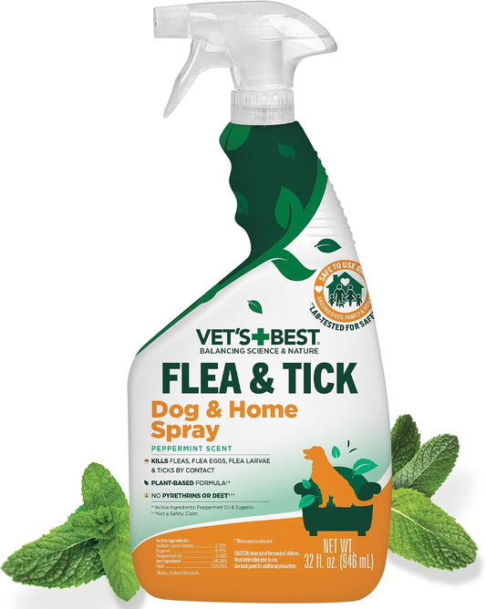 Vet's Best Indoor Flea & Tick Home Spray for Dogs, Plant-Based Spray, 32 oz