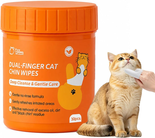PAW PLANET Dual-Finger Cat Chin Grooming Wipes for Daily Care, 30 Count
