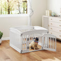 DUMOS Dog Playpen 4 Panels 24" Plastic Exercise Indoor Pen with Door Small Puppy, Medium Dogs Animal Pet Fence for Outdoor, Garden, Yard, RV Camping, White