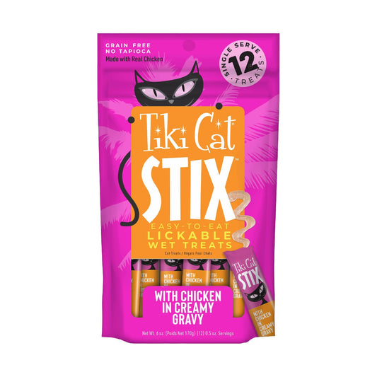 Tiki Cat Stix Mousse Treats, Single Serve Indulgent Lickable Treat or Dry Food Topper, with Chicken in Creamy Gravy, 6 oz. Pouch